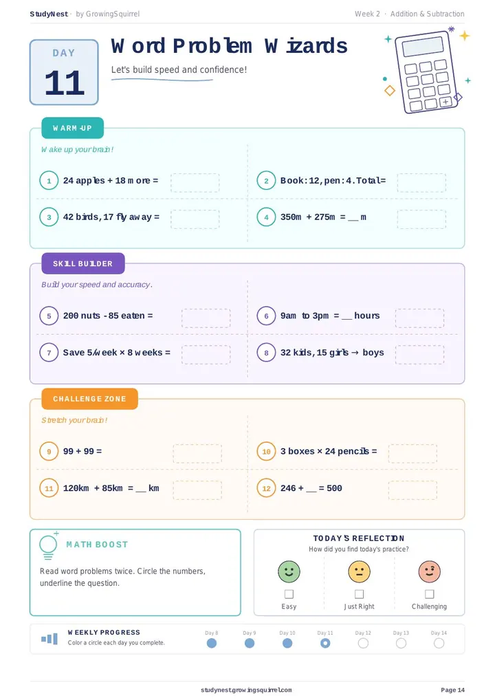 Sample worksheet page